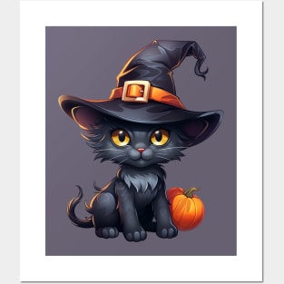 Cute Halloween Black Cat Posters and Art